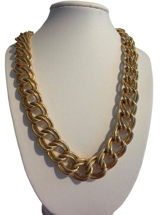 Jewelry - Vintage Gold Tone Double Link Chunky Chain Statement Necklace 18" Layer Estate